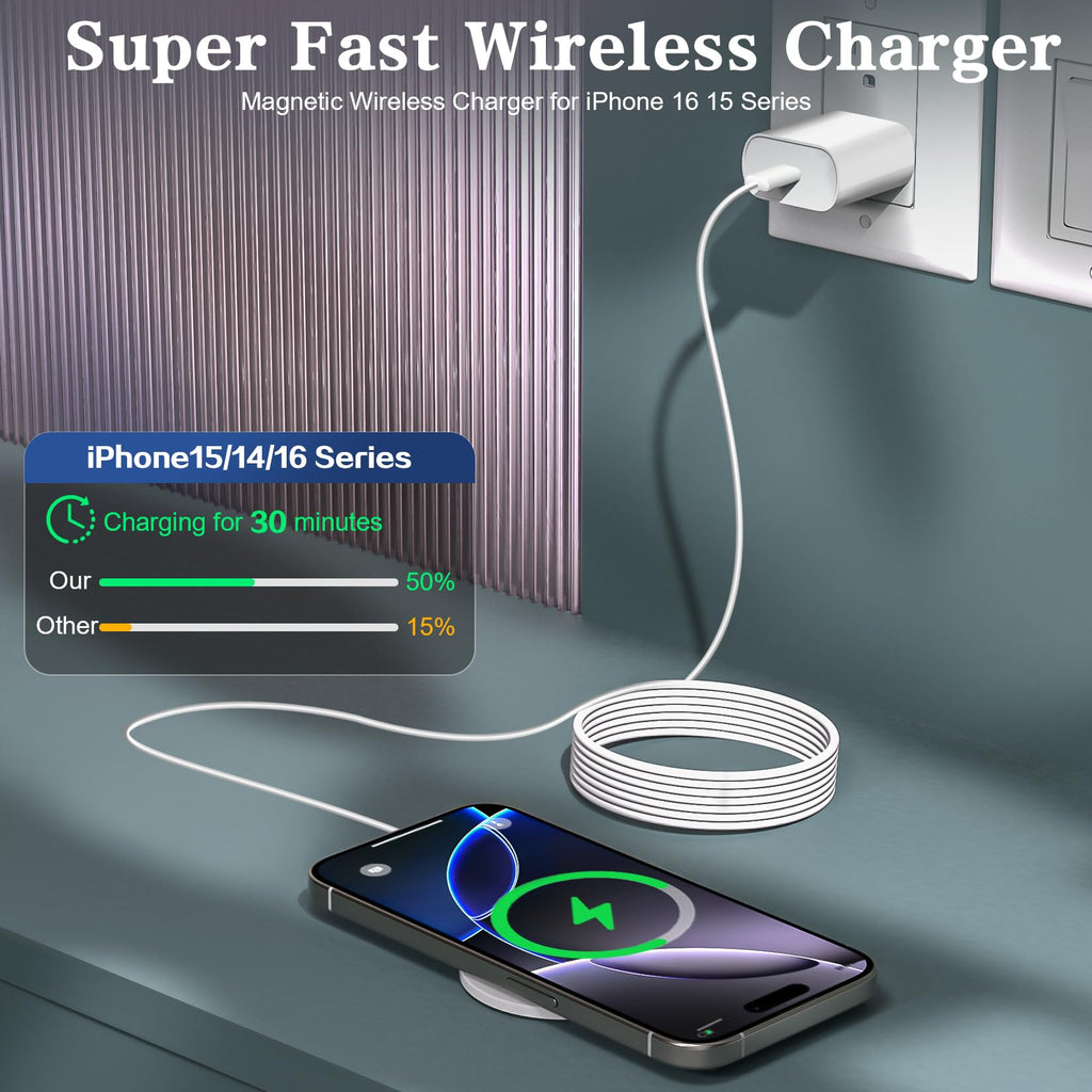 Magnetic Wireless Charger 2Pack 10FT Apple Magsafe Charger,Fast Mag-Safe Charging Wireless iPhone Charger Pad with Charging Plug for iPhone 16Pro Max/16Pro/16Plus/15Pro Max/15/14/13/12/AirPods3/Pro 2