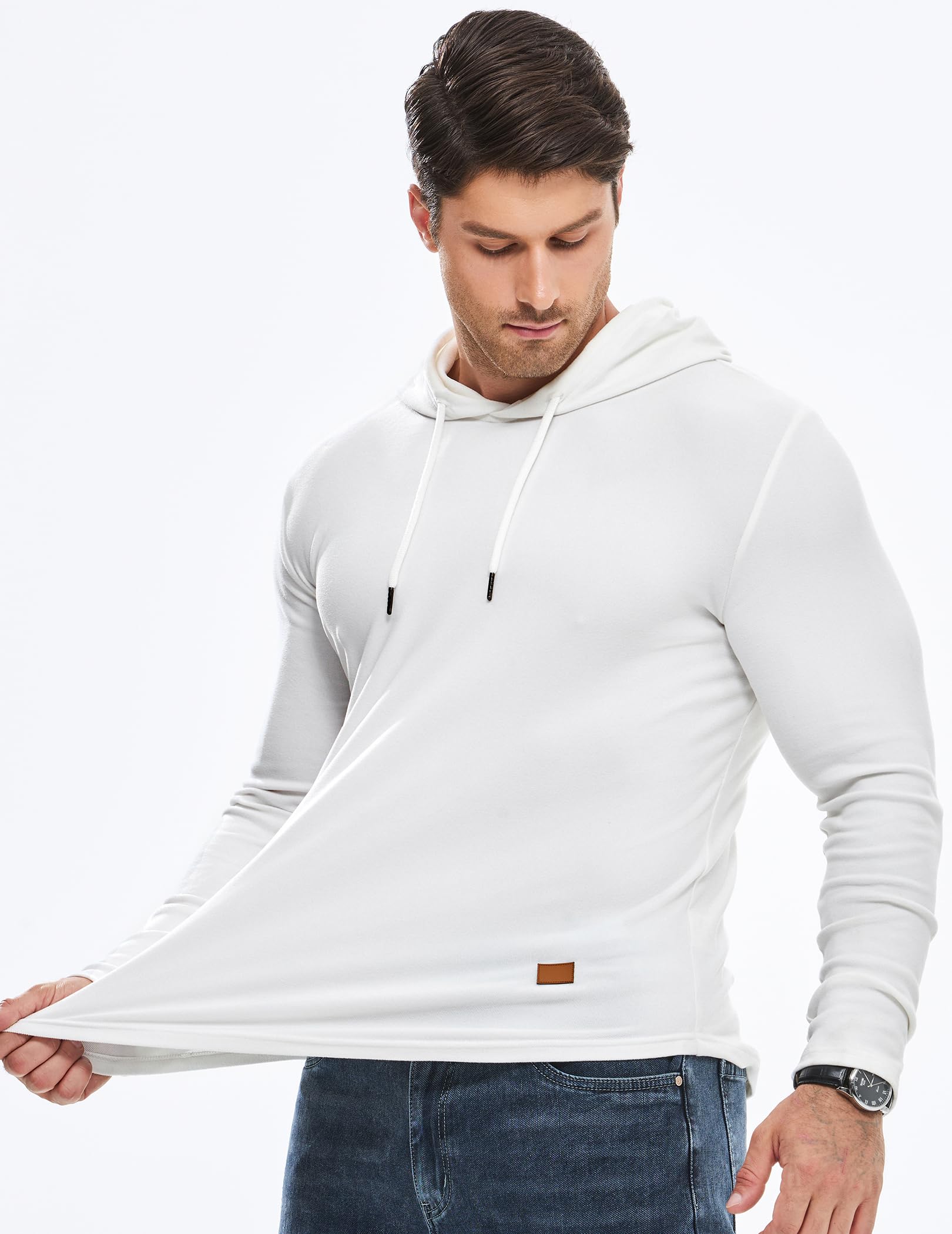 JMIERR Mens Hoodies Muscle Long Sleeve T Shirts Casual Early Fall Fashion Gym Workout Athletic Longline Hooded Sweatshirt Pullover Fleece Jackets, US46(XL), White