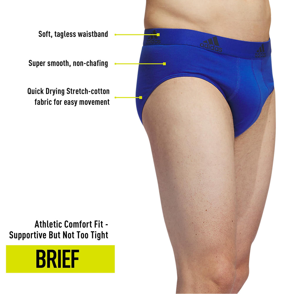 adidas Men's Performance Stretch Cotton Brief Underwear (3-Pack) Designed for Active Comfort and All Day wear, Team Royal Blue/Onix Grey/Legend Ink Blue, Large