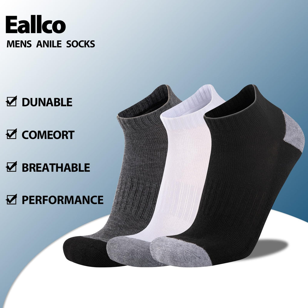 eallco 10 Pairs Mens Ankle Socks Low Cut Socks for Men Athletic Socks Breathable Cushioned White