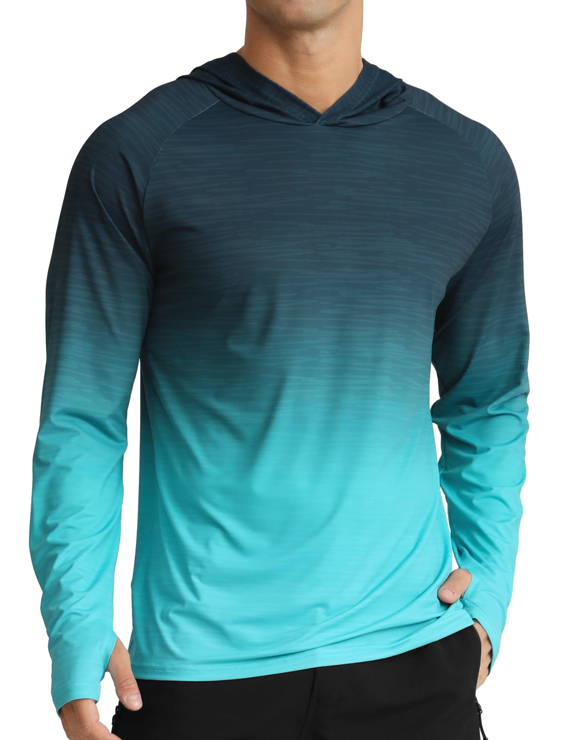 APTRO Men's UPF 50+ Sun Protection Long Sleeve Hoodie Shirts UV Outdoor Fishing Shirts SPF Rash Guard Shirts for Men MS17 Gradient Green L