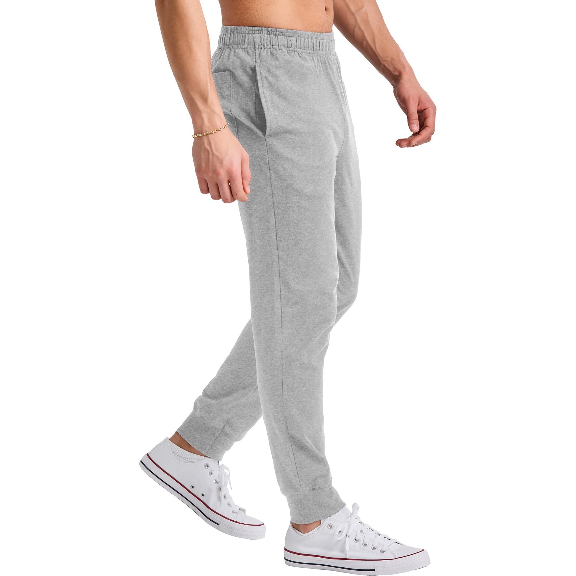 Hanes Originals Cotton Joggers, Jersey Sweatpants for Men with Pockets, 30" Inseam, Light Steel