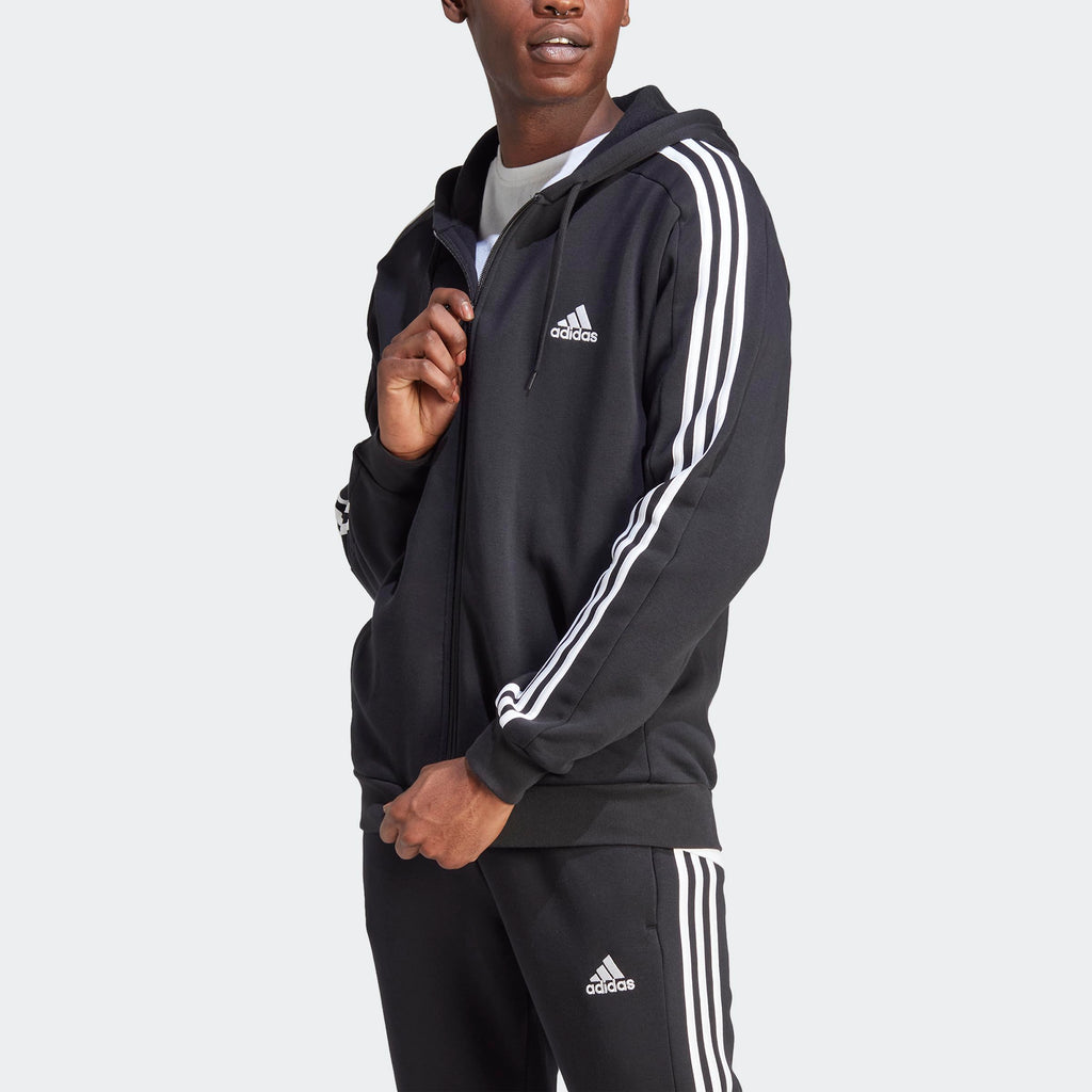 adidas Men's Essentials Fleece 3-Stripes Full-Zip, Black, Medium