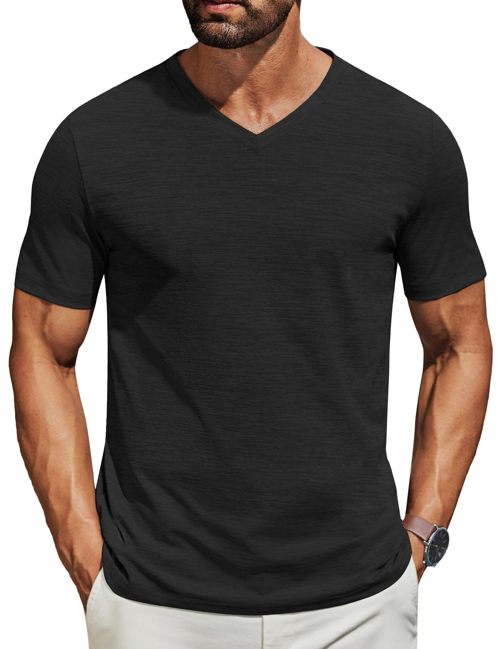 COOFANDY Men's T Shirts Short Sleeve Classic V Neck T-Shirt Casual Summer Basic Tee Shirt Black