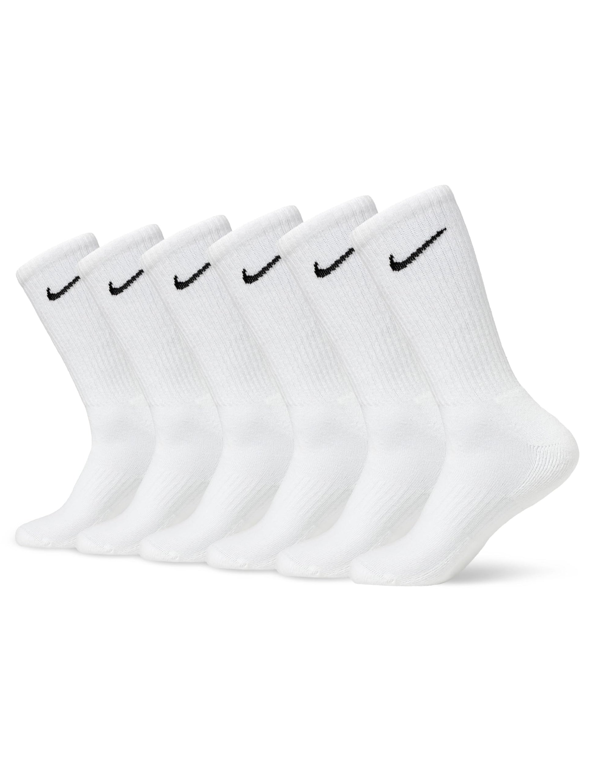 Nike Unisex Everyday Cushioned Training Crew Socks (6 Pairs), White/Black, Large