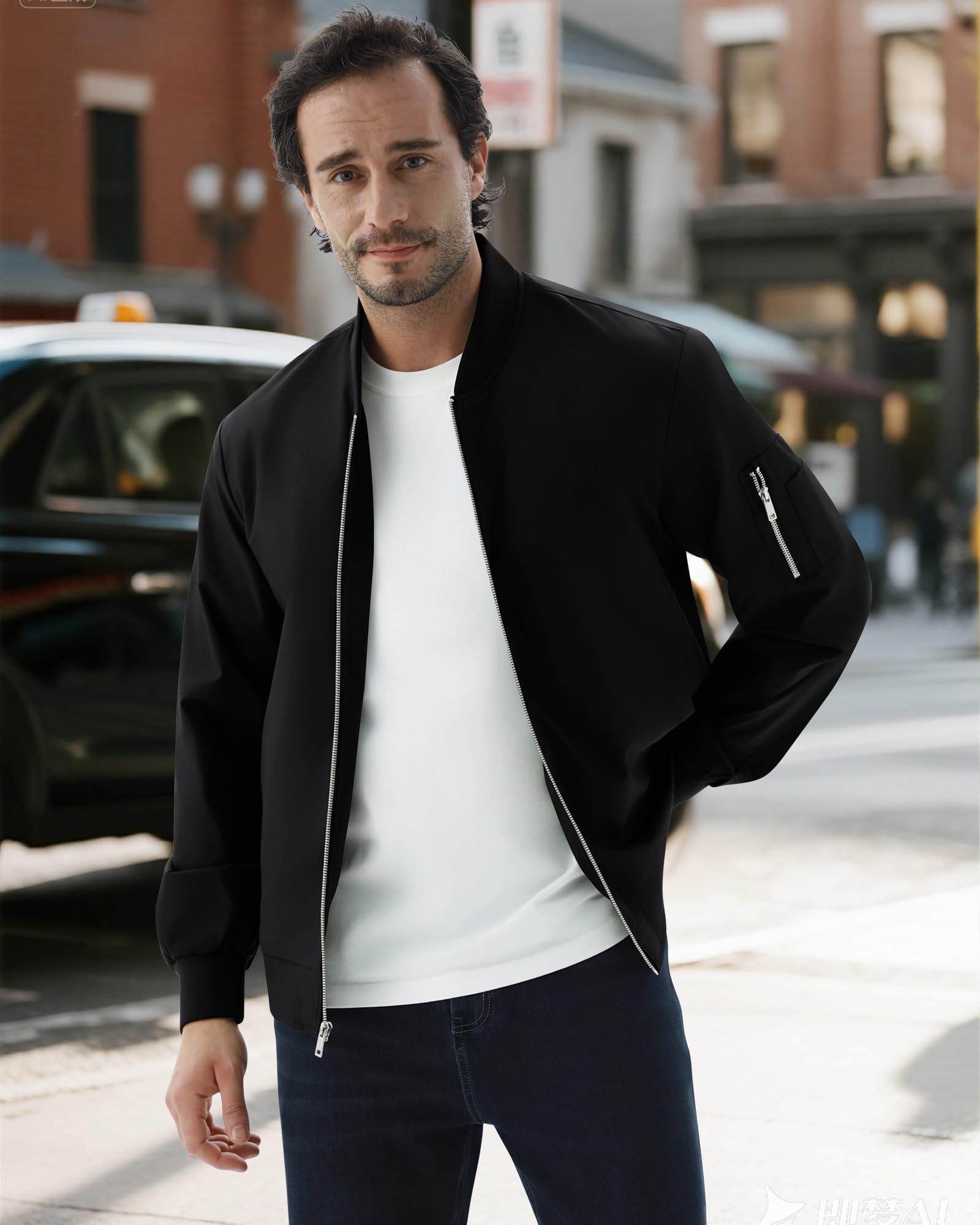 WULFUL Men's Bomber Jacket Lightweight Casual Windbreaker Zip Up Coat with Pocket