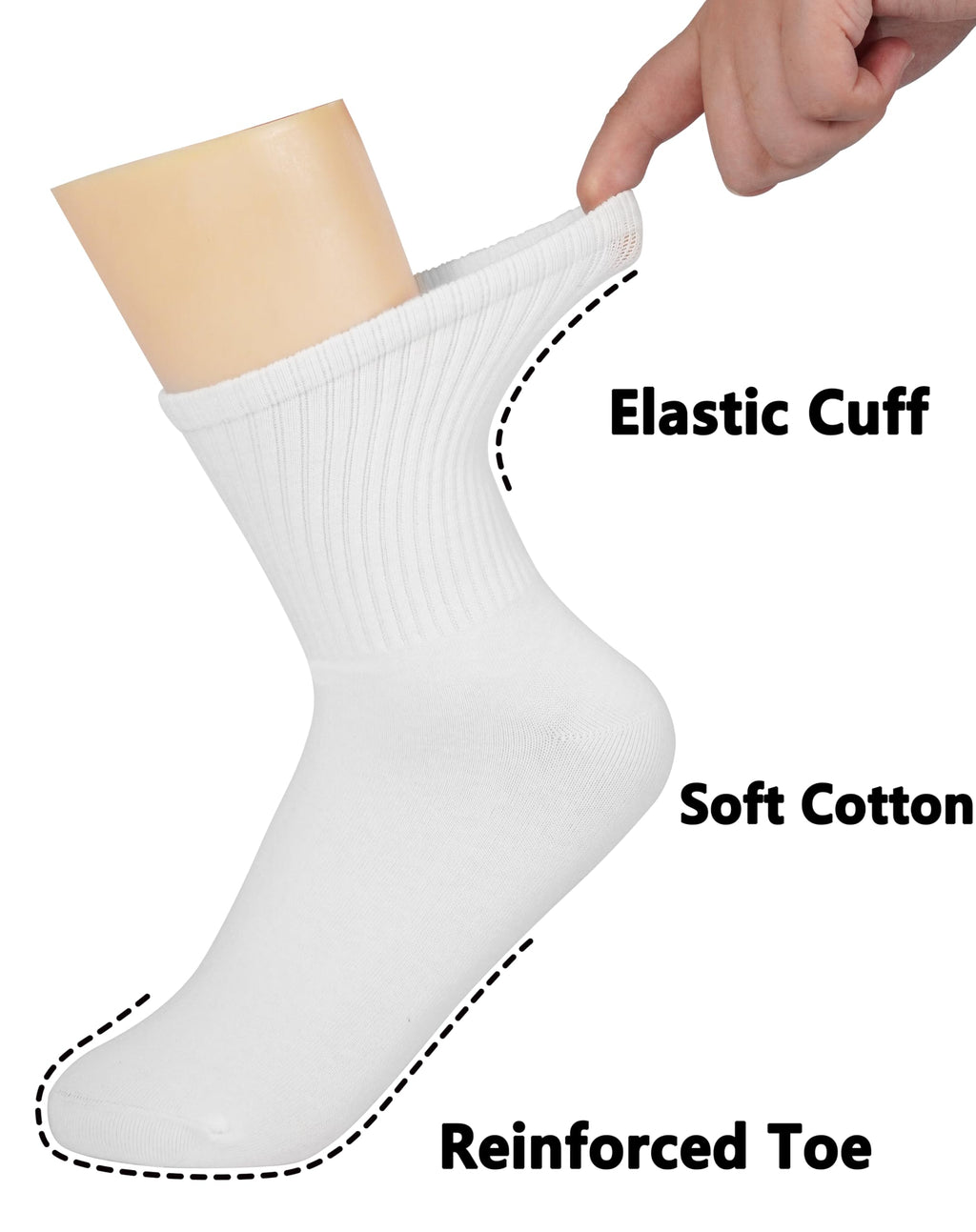 BomKinta Women Casual Calf Socks - Cute Cotton Crew Socks - Soft Above Ankle Sock 6 Pairs All White Size 5-10