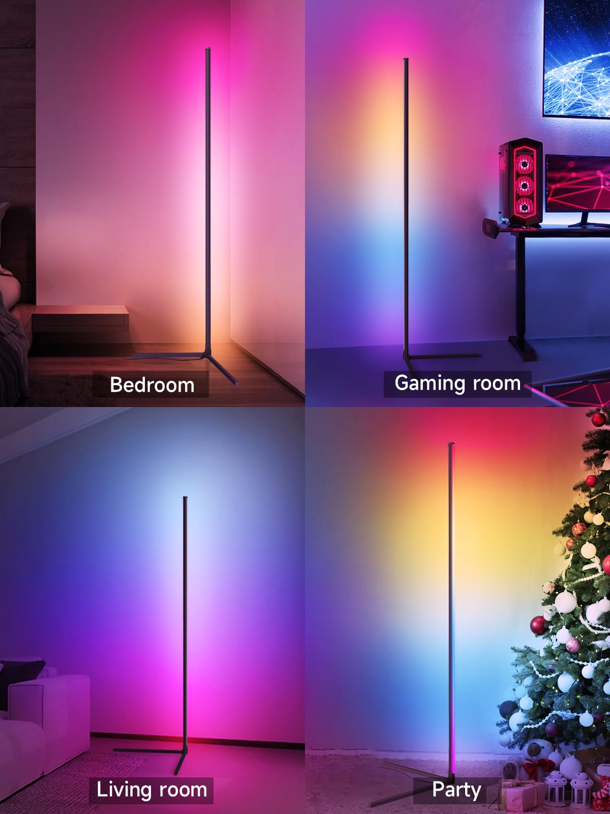 Tyute Corner Floor Lamp, RGB LED Corner Lamp with Music Sync, Smart App and Remote Control Color Changing Ambience Light, LED Lamp with 16 Million Colors for Bedroom, Living Room Gaming Room
