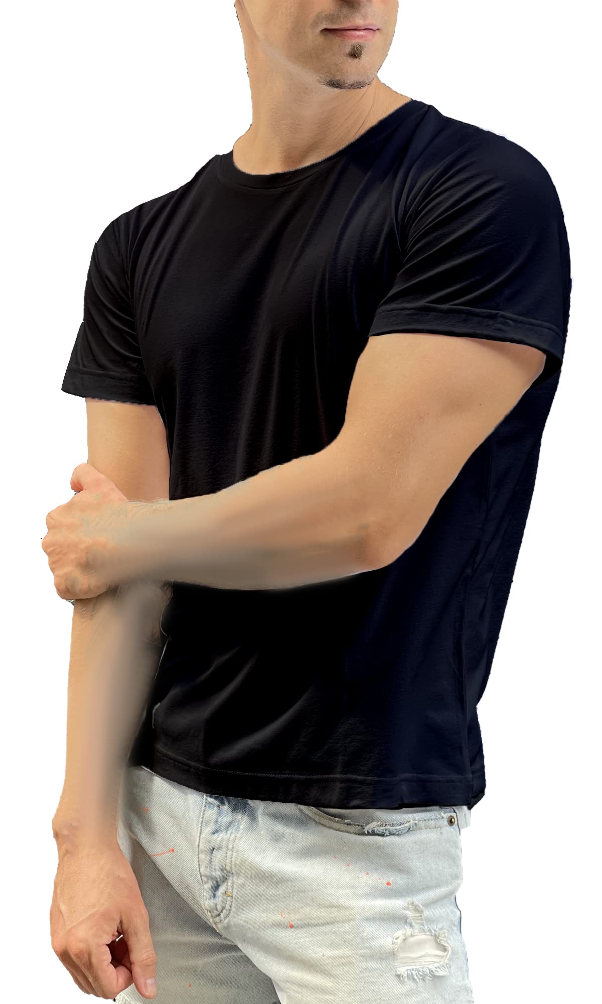 FLEXUGAR Men's Crew Neck Short Sleeve Gym Casual T-Shirt - Soft Cool Moisture Wicking UPF 50+ Sun Protection Performance (Black, XL)