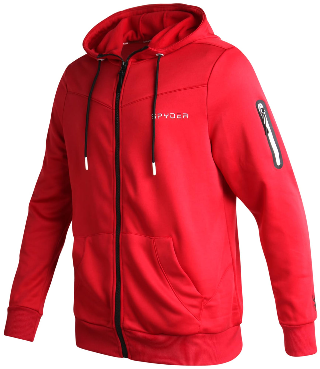 Spyder Men's Active Sweatshirt - Performance Tech Fleece Zip Hoodie Sweatshirt - Workout Full Zip Track Jacket for Men (S-XL), Size X-Large, Spyder Red