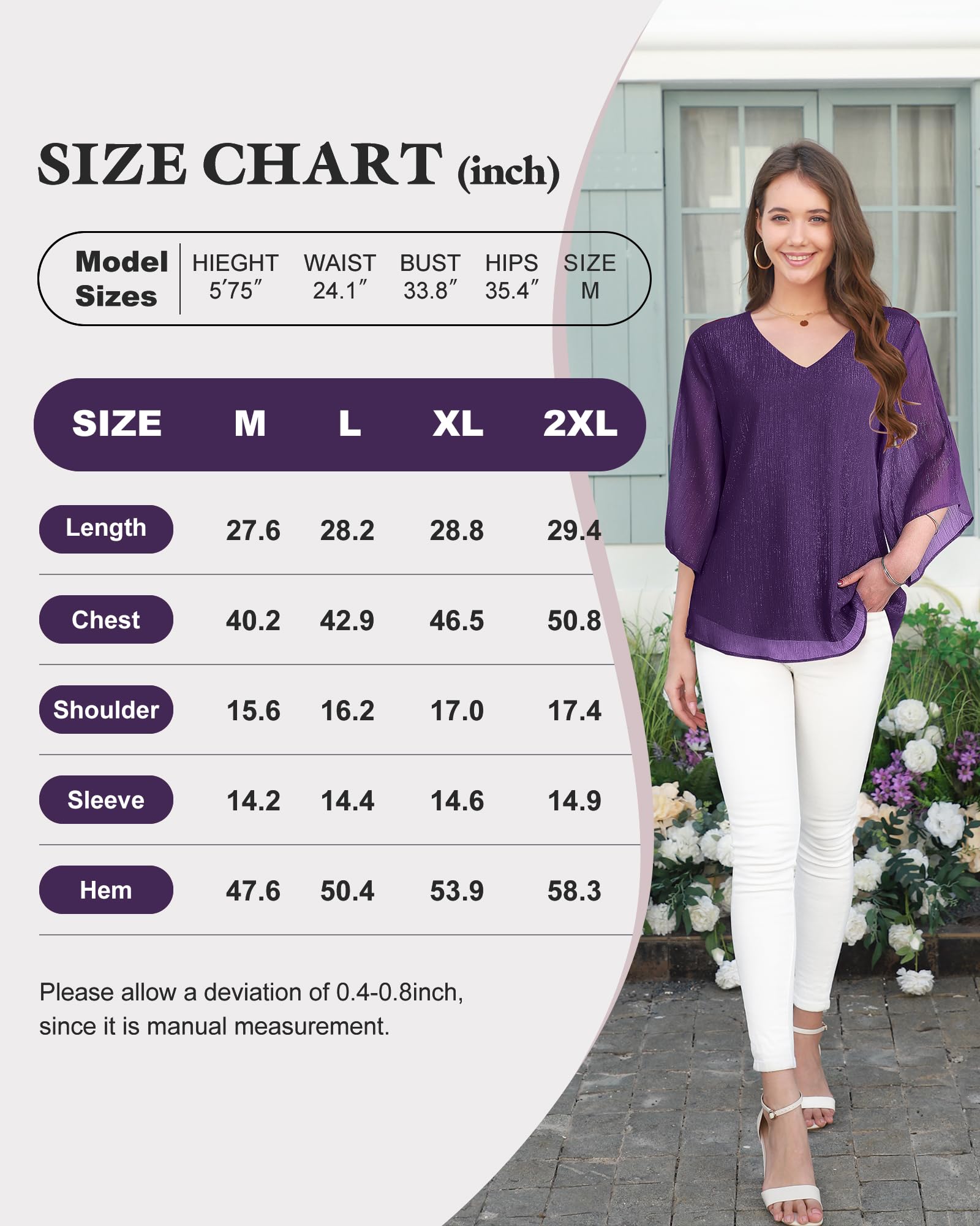 Bebonnie Blouses for Women Dressy Casual: Sparkly Womens Dress Shirts Business Casual Summer Outfits Long Sleeve Chiffon Blouses - Cute Summer Tops for Women Deep Violet L