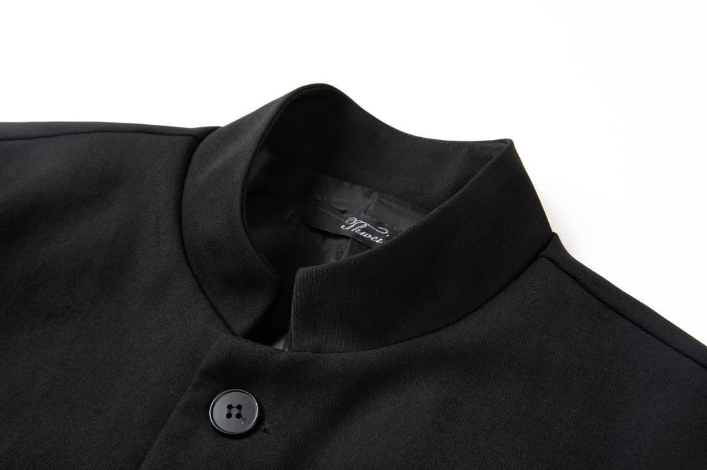THWEI Mens Casual Suit Blazer Jackets Stand Collar Business Sport Coats Black L