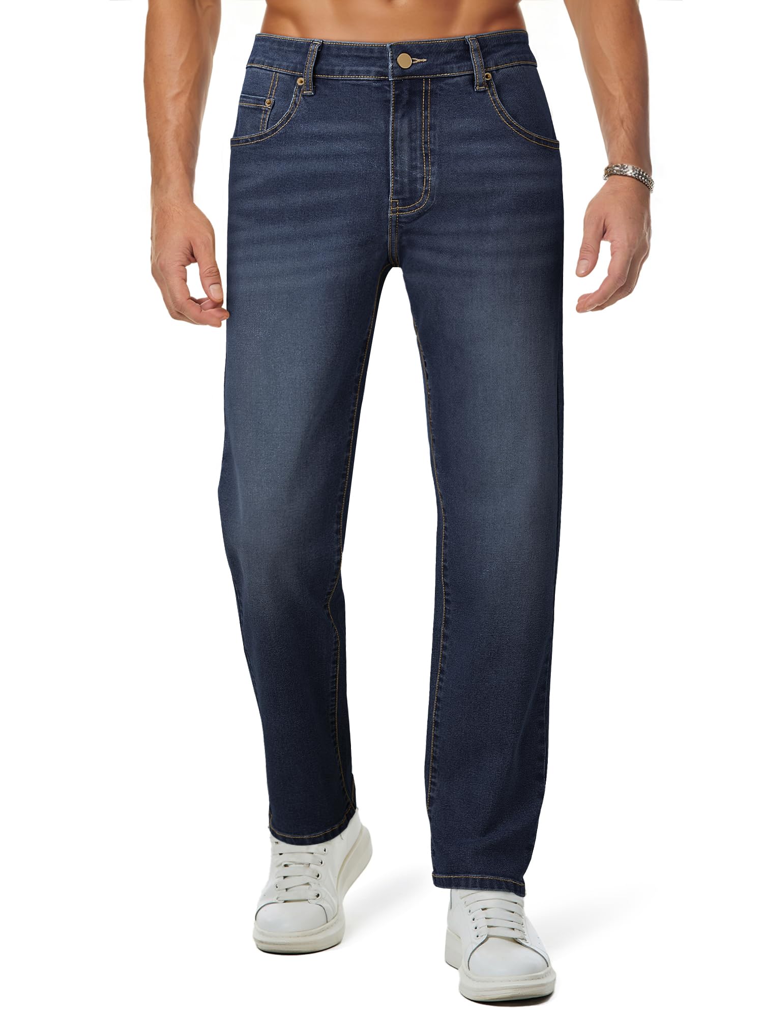 JMIERR Men's Jeans Classic Fit Comfort Flex Jean for Man Stretch Denim Jeans Straight Leg Pants with 5 Pockets, 2XL, Dirty Blue