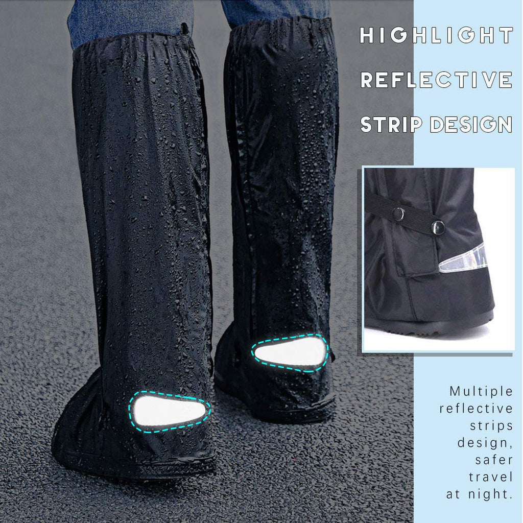 Hilitchi Black Men Waterproof Rainstorm Rainy Day Rain Suit Raingear Motorcycle Outdoor Protective Gear Rain Boot Shoe Cover Zipper US 10 11 Euro 44 45 Black