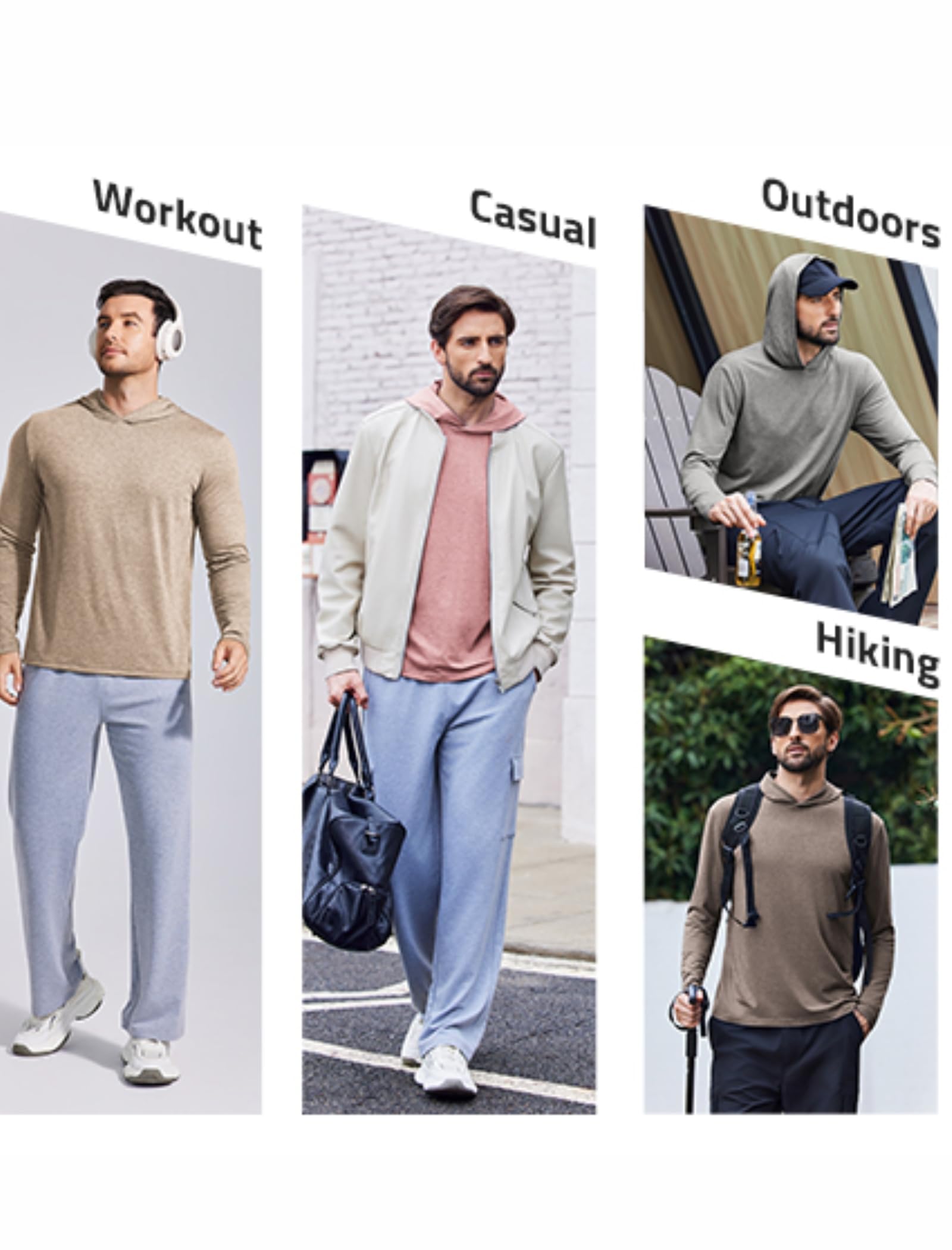 PINSPARK Men's Active Long Sleeve Hoodie Pullover Lightweight Sweatshirts Quick Dry Running Hiking Shirts Khaki