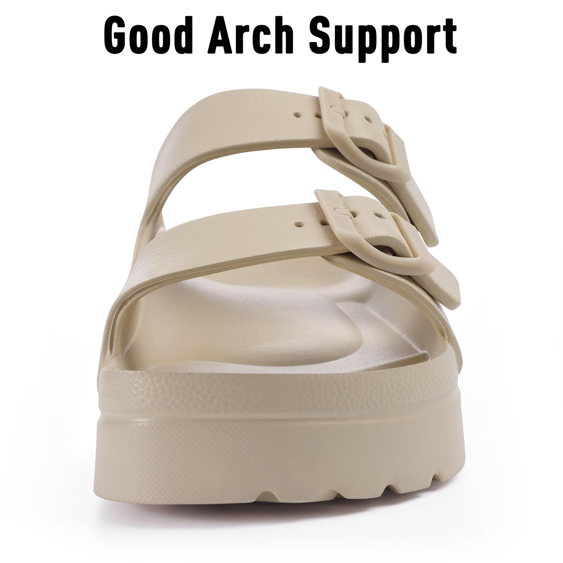 Goosecret Women's Platform Sandals with Arch Support Chunky Lightweight Foam Slip on Slides Comfortable Summer Beach Sandals with Adjustable Buckle Nude, 39(size 8-8.5)