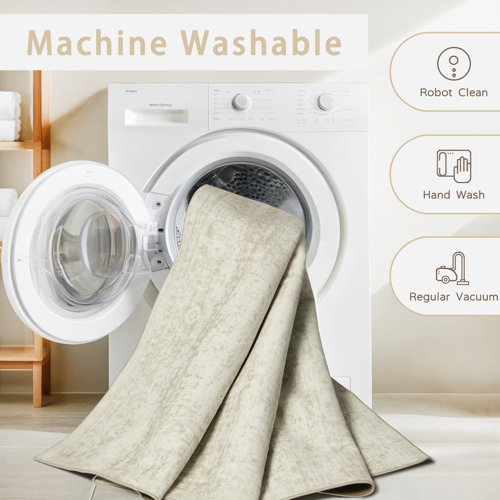 Srugn Washable Rugs 8x10 Area Rugs for Living Room,Rugs for Bedroom,Large Carpets,Ultra Soft Faux Wool Retro Dining Room Rug,Non Slip&Non-Shedding Low Pile Vintage Print Rug for Home Office Decor