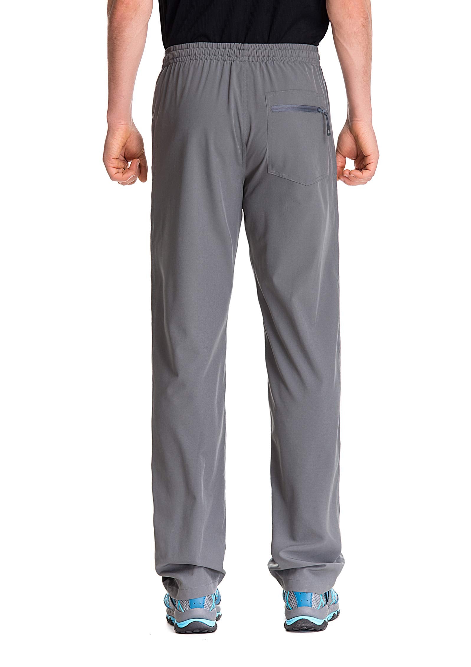 TRAILSIDE SUPPLY CO. Mens Lightweight Track Pants,Stretchy Pants with Zipper Pockets,Loose Fit, Grey, 3XL