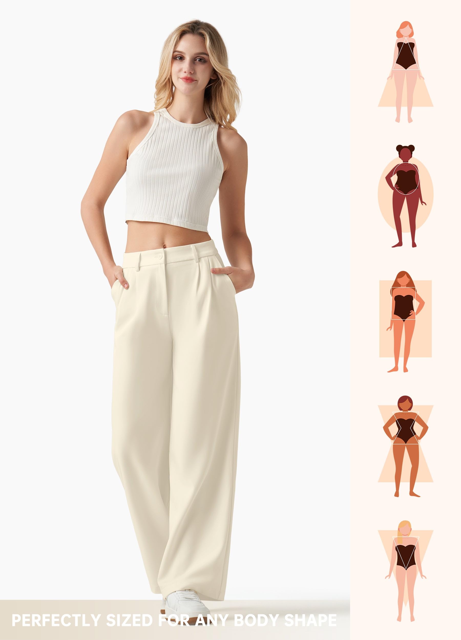 Willit Women's Work Pants Wide Leg Dress Pants High Waisted Casual Slacks Business Office Pants with Pockets 30" Off White L