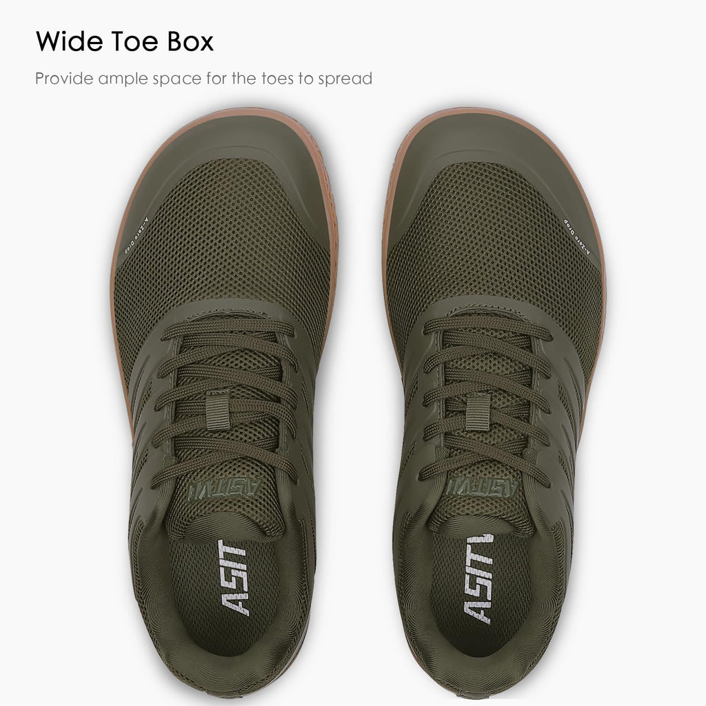 ASITVO Wide Men's Barefoot Zero Drop Sole Minimalist Width Toe Box Walking Shoes Sneakers Size 11 TPU No-Sew Upper Cross-Trainer Trail-Running Shoes Army Green 45