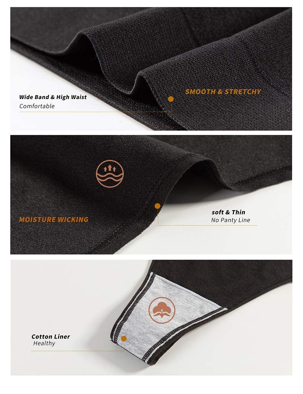 GRANKEE Women's Breathable Seamless Thong Panties No Show Underwear 6 Pack(Black/Caramel/Purple/Olive Green/Lavender/Light Grey 6 Pack M)