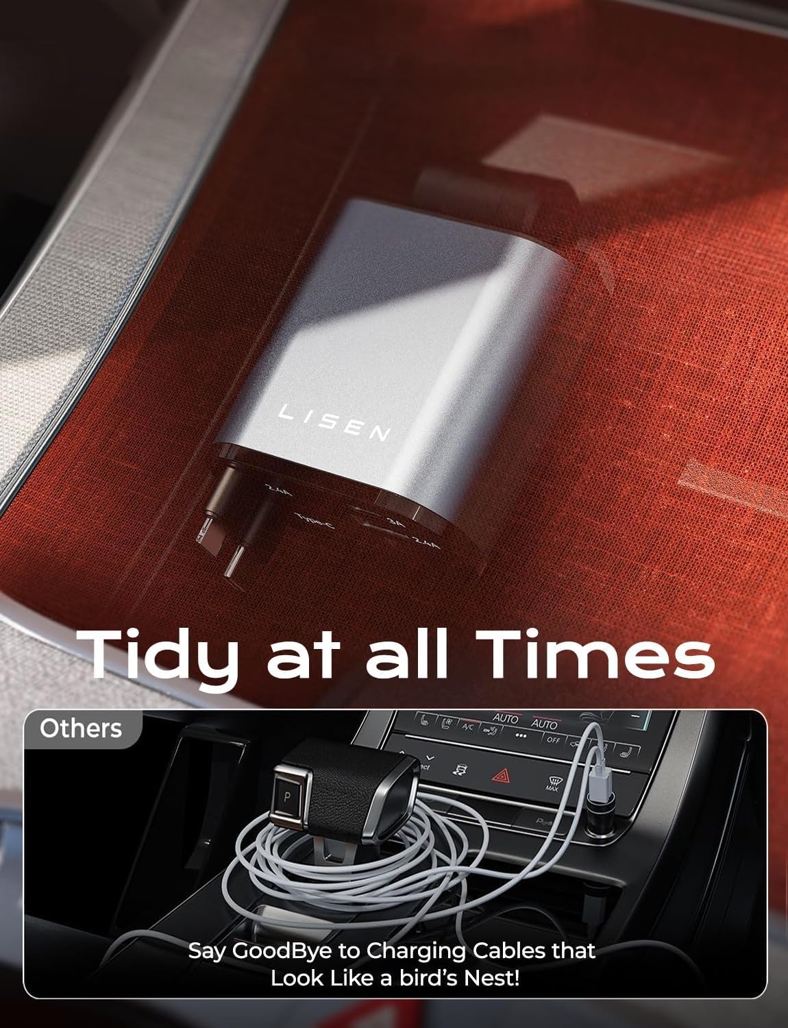 LISEN Retractable Car Charger, 69W USB C Car Accessories Adapter for iPhone 16 USB C Charger Fast Charging, Gifts for Women Men, Truck Accessories, Travel Essentials, for iPhone 16 15 14 13 12 Pro Max