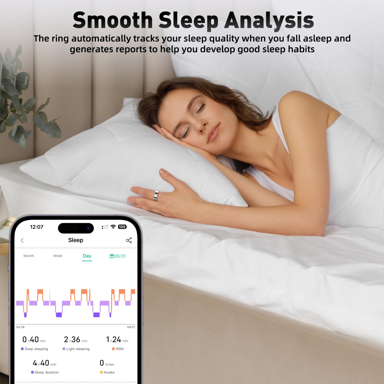 SARUNN ER Smart Ring with Sleep Monitoring, Step Counting, Heart Rate, Blood Oxygen, Blood Pressure for iPhone and Android, No Subscription Fee, IP68 Waterproof Health Tracker (Rose Gold, 10)