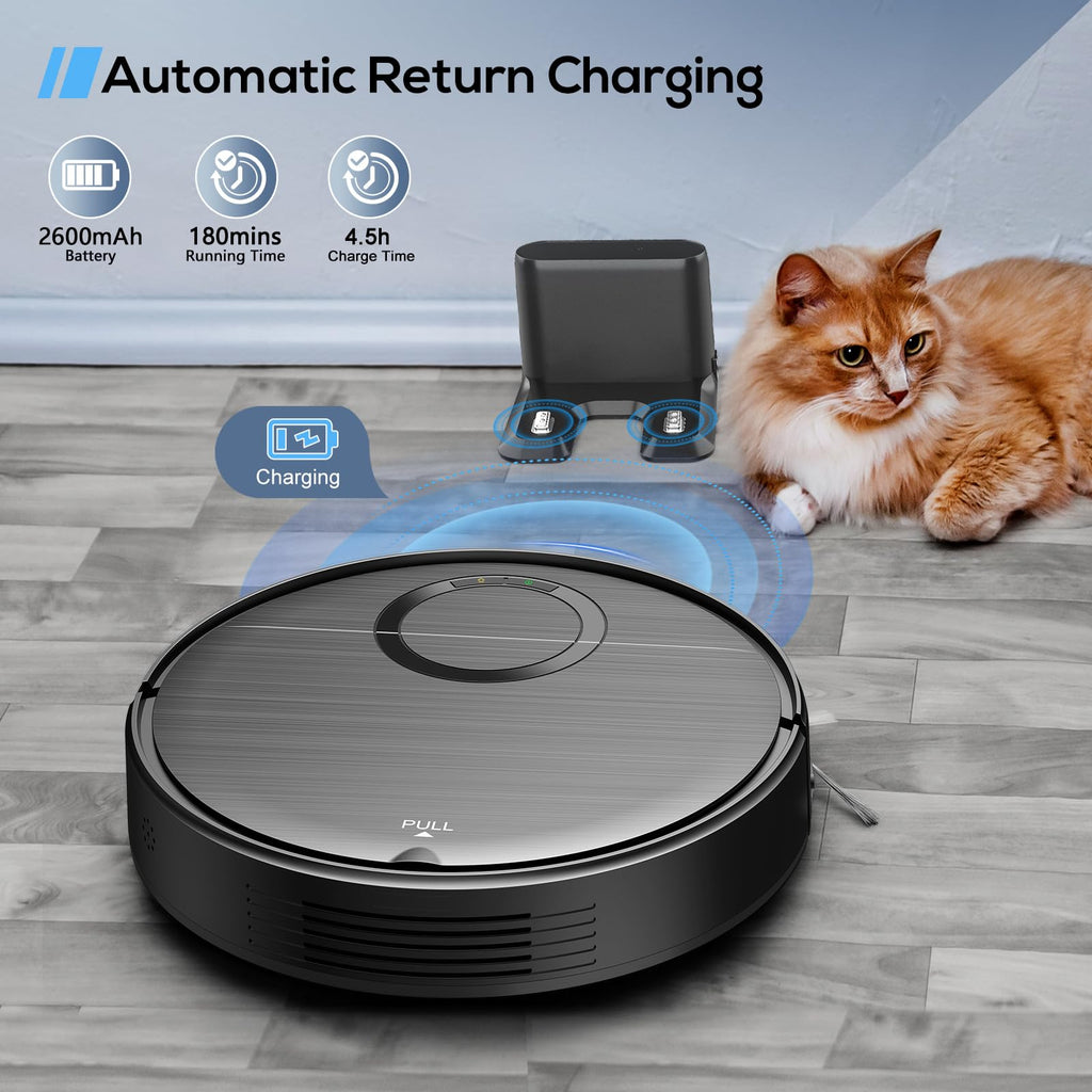 UMMUND Robot Vacuum and Mop Combo, 2 in 1 Mopping Robotic Vacuum Cleaner with Schedule, Wi-Fi/App/Remote, Max Suction 2000Pa, Self-Charging, Slim, Ideal for Hard Floor, Pet Hair, Low-Pile Carpet