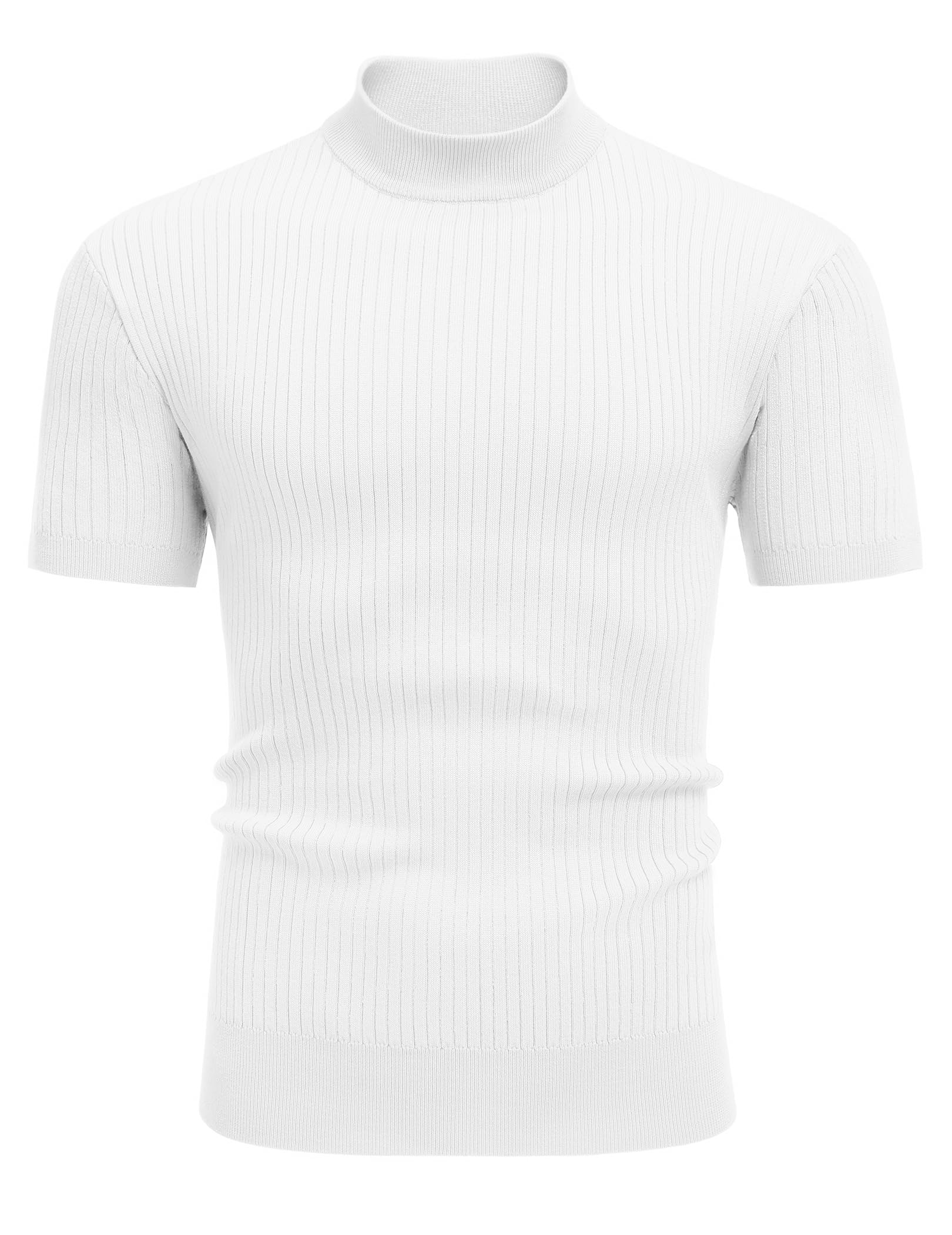 COOFANDY Men's Mock Turtleneck Knit Sweater Short Sleeve Pullover Casual Basic Tops Solid Tee White Sweater