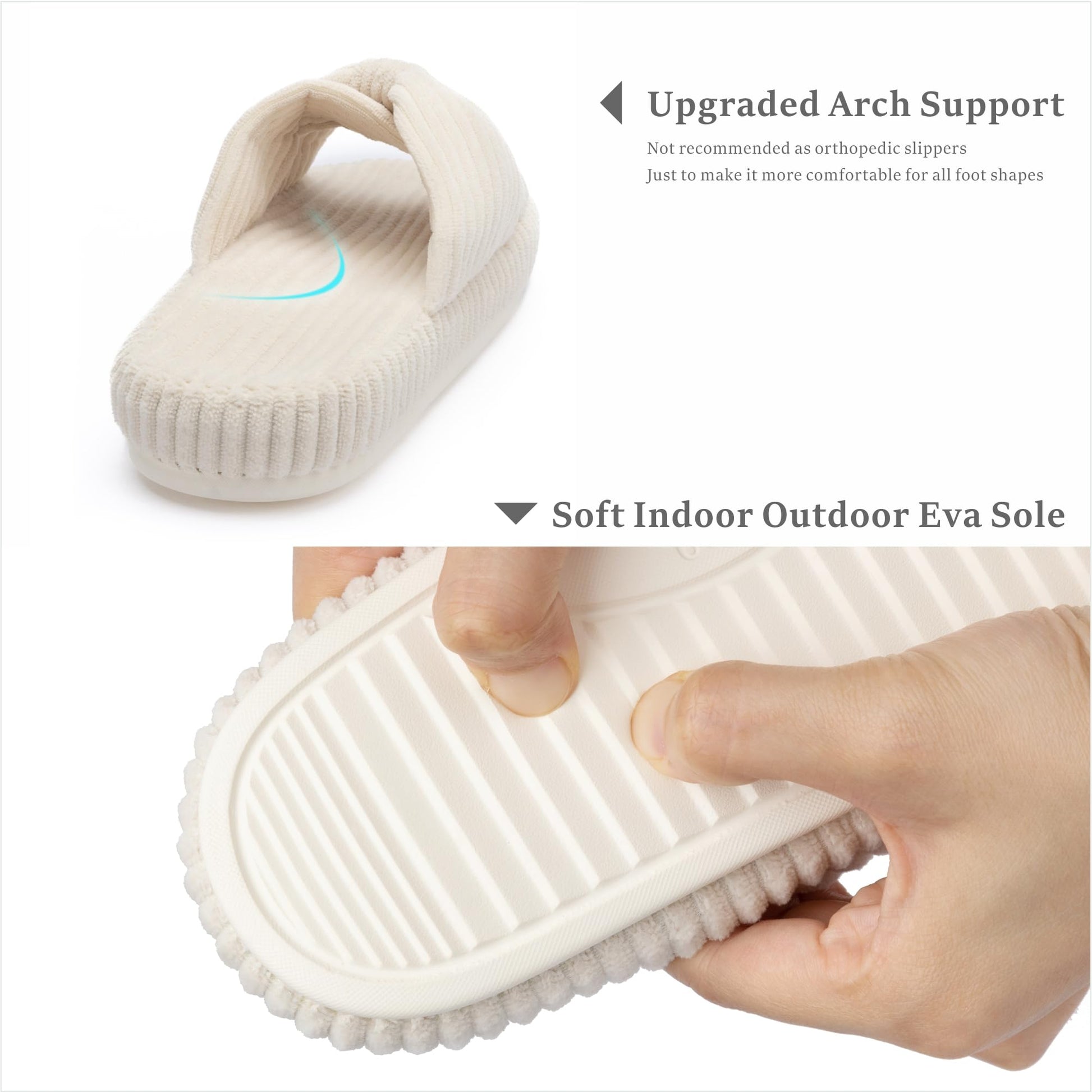 Chantomoo Slippers for Women Memory Foam House Bedroom Corduroy Bow Crossbands Slide Slipper Shoes Comfy Trendy Gift Slippers Beige Size7 8 6.5