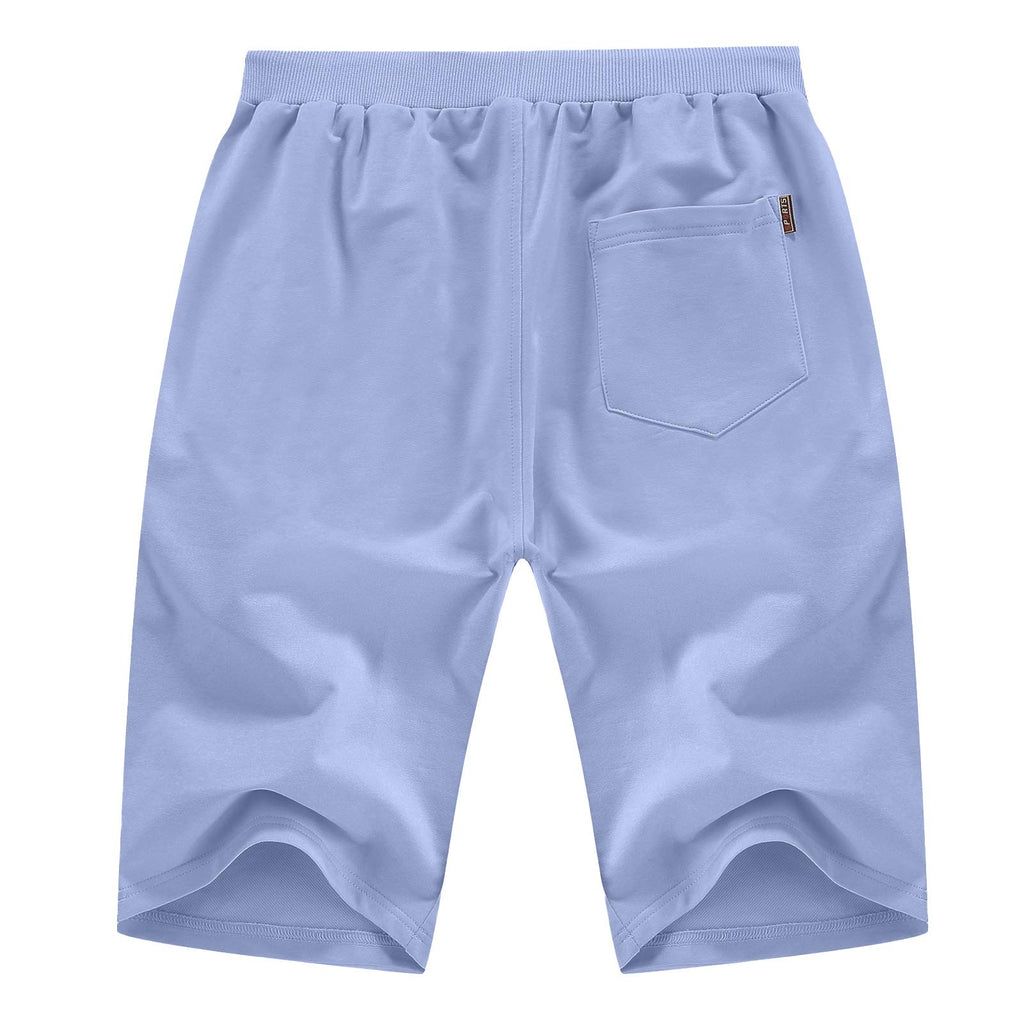 YTD Men's Shorts Casual Classic Fit Drawstring Summer Beach Shorts with Elastic Waist and Pockets L Blue