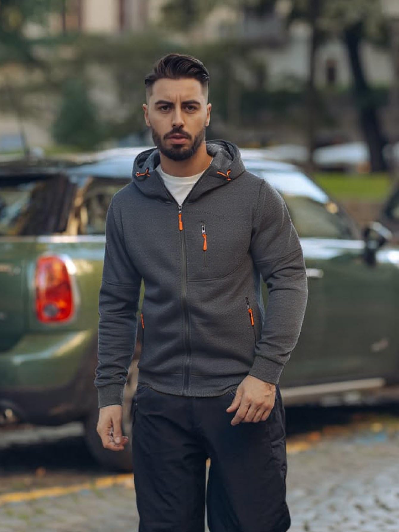 Riskrole Men's Zip Up Fleece Hoodie Lightweight Sweatshirt Long Sleeve Sports Hooded Jacket with Zipper Pockets Dark Grey