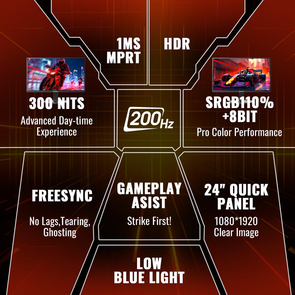 SANSUI Gaming Monitor, 24 Inch 200Hz 180Hz, FHD 1080P 1ms 110% sRGB Computer Monitor, HDMI DP Ports VESA Support for Game Office (HDMI Cable Included ES-G24F4H)