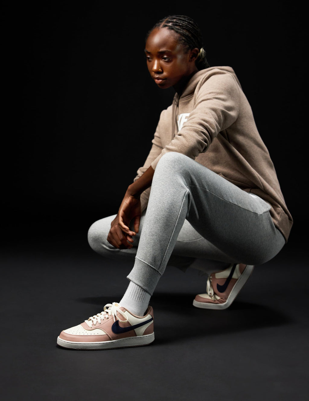 Nike Women's Court Vision Low Next Nature Sneaker, Particle Pink/Midnight Navy/Pale Ivory, 9