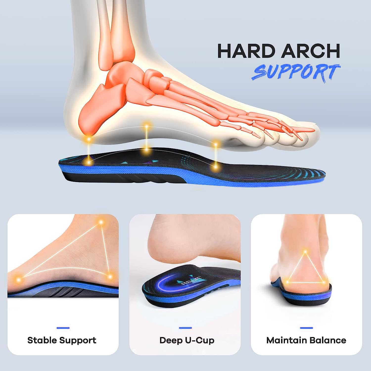 FEELLIFE Plantar Fasciitis Relief Shoe Insoles [1-Pair], Arch Support Insoles, Running Athletic Gel Shoe Inserts, Orthotic Inserts for Arch Pain[Trim to Fit: Men 8-12/Women 9-13]