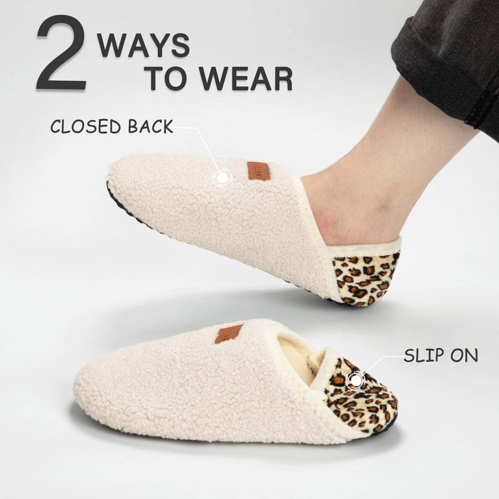 ATHMILE House Slippers for Women Men Indoor Barefoot Slippers Socks Furry Slip on House Shoes Cozy Comfy for Home Bedroom Travel Yoga Women 6.5-7.5 Beige Leopard