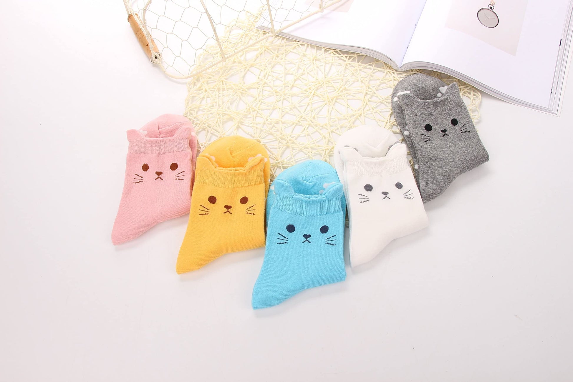 Jeasona Women's Cute Cat Socks Cat Gifts for Women Fun Animals Funny Funky Cotton