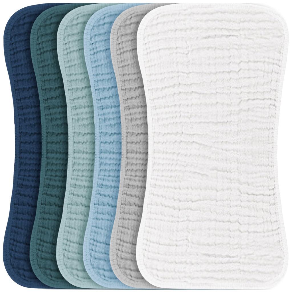 Konssy Muslin Baby Burp Cloths Sets for Unisex- 6 Pack Large 100% Cotton Burping Clothes for Newborn, Baby Girls and Boys