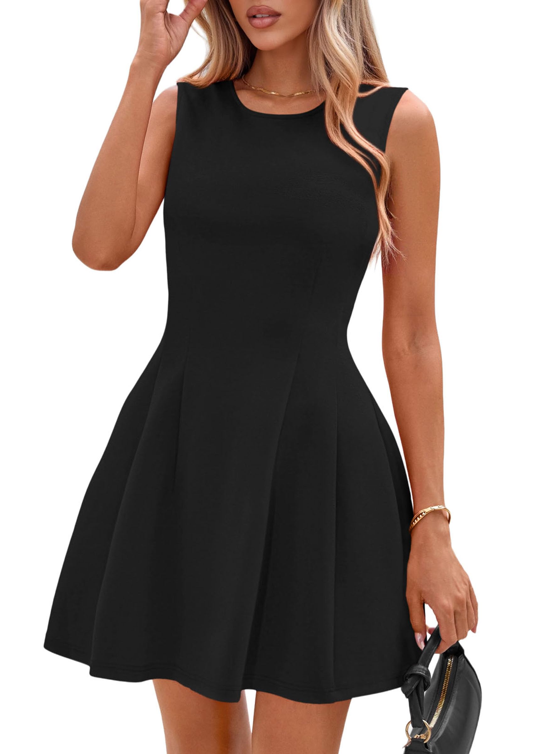 PRETTYGARDEN Summer Dresses for Women 2025 Elegant Classy A Line Business Casual Work Graduation Cocktail Short Dress (Black,Medium)