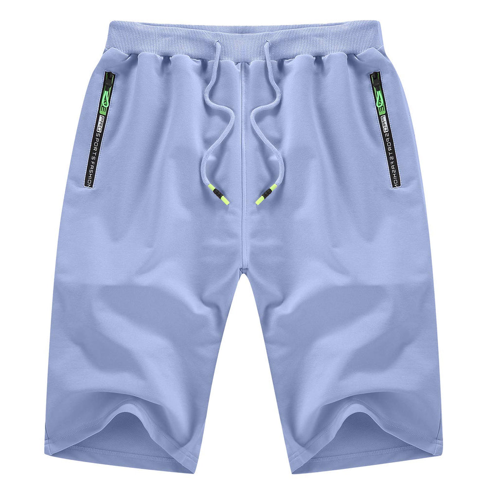 YTD Men's Shorts Casual Classic Fit Drawstring Summer Beach Shorts with Elastic Waist and Pockets L Blue