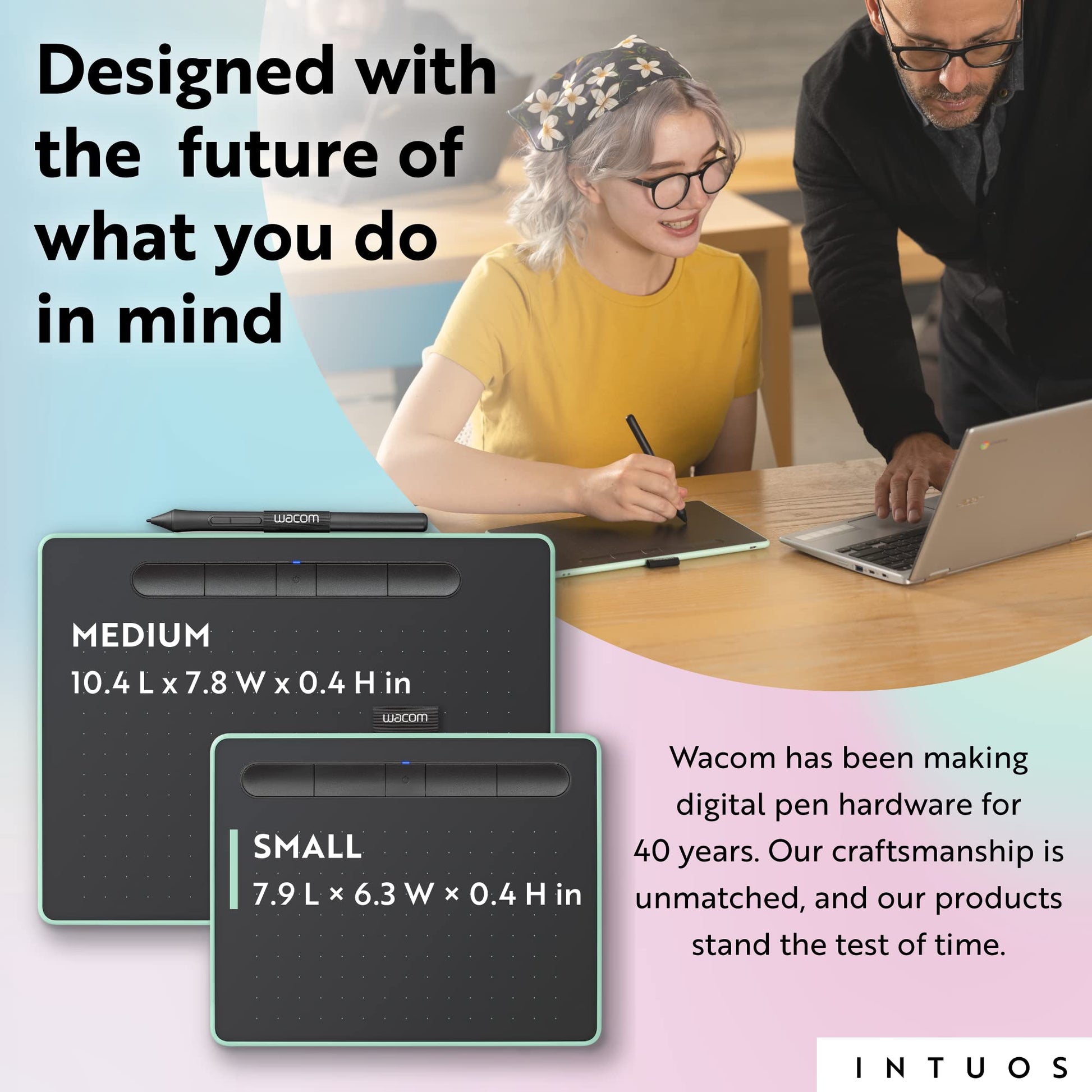 Wacom Intuos Small Bluetooth Graphics Drawing Tablet, Portable for Teachers, Students and Creators, 4 Customizable ExpressKeys, Compatible with Chromebook Mac OS Android and Windows - Pistachio