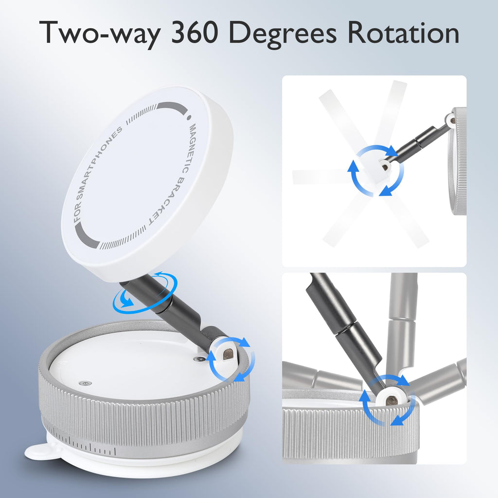 CornrStr 360° Vacuum Magnetic Phone Holder Compatible w/Magsafe- Foldable Hands-Free Mount for Dashboard/Shower/Mirror/Car/Travel/Gym/, Portable, Reusable Instant Suction, Fits iPhone & Android