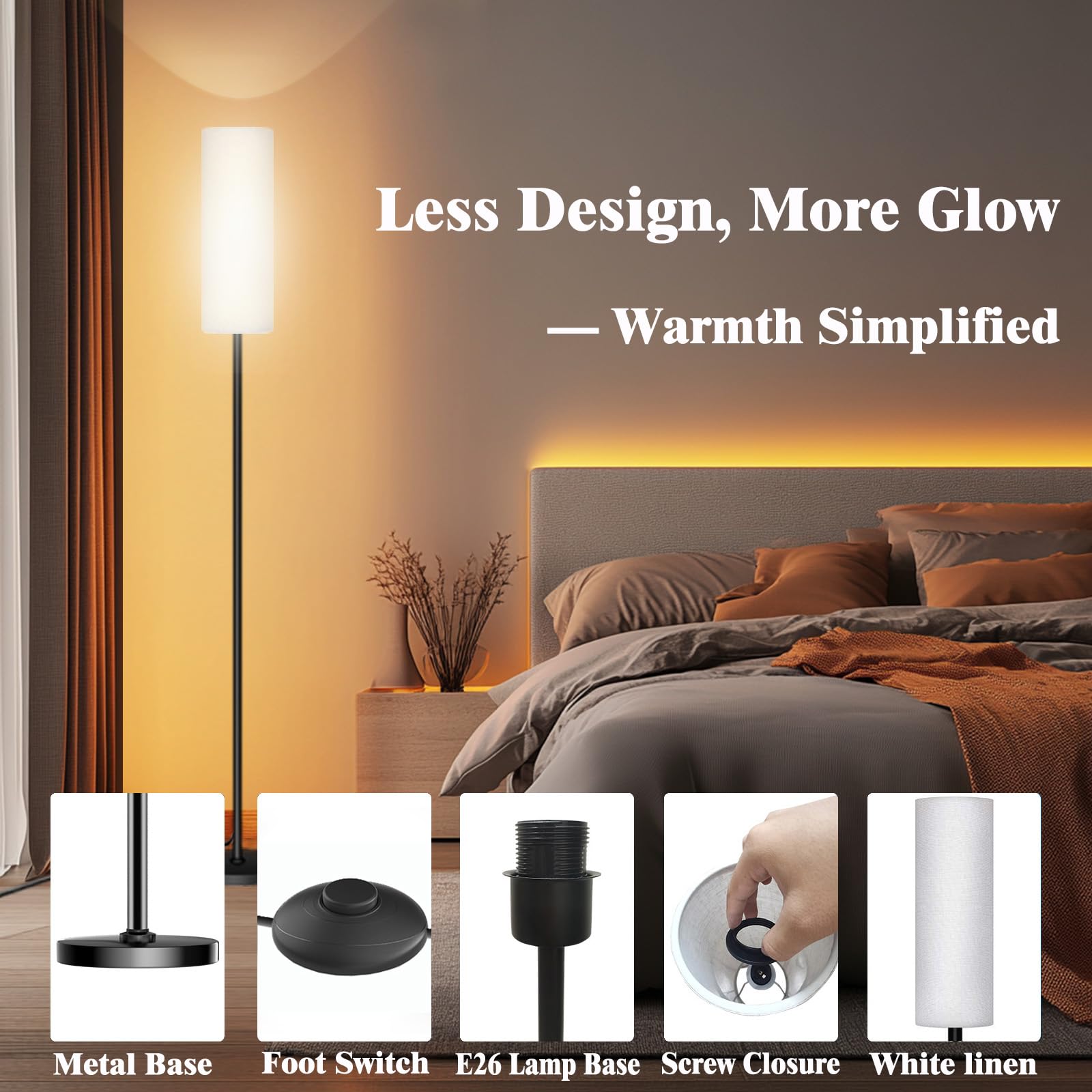 Qaubauyt Smart LED Floor Lamp with APP Control & RGB Colors - Dimmable Standing Lamp for Living Room, Bedroom, Gaming - Remote, Timer, 9W Bulb Included, 67" Modern Tall Lamp (White)