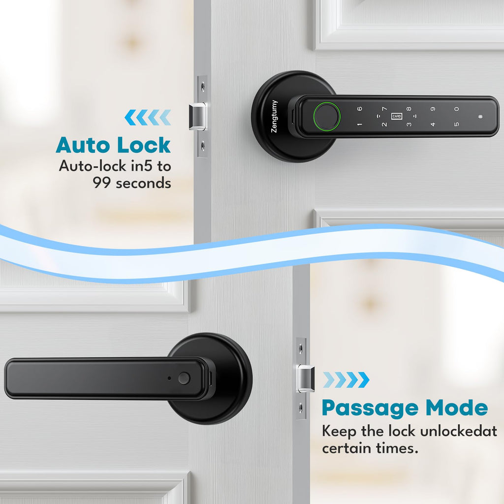 Zengtumy Fingerprint Door Lock, Door Locks for Bedrooms, Biometric Door Lock with Fingerprint/Password/Key/IC Card-Smart Door Lock for Home, Hotel, Office, Apartment