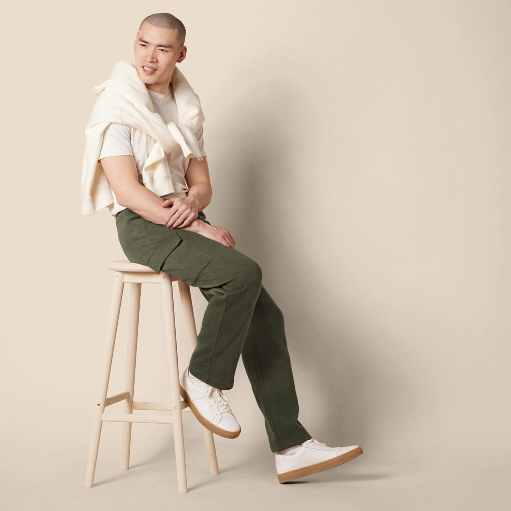 Amazon Essentials Men's Cargo Fleece Sweatpant with Open Hem, Olive Heather, Medium