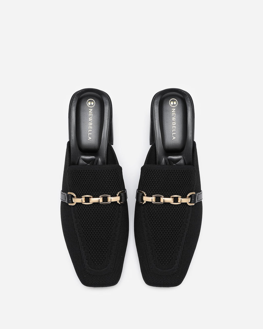 NEWBELLA Women's Square Toe Heeled Mules - Block Heel Slip-On Shoes for Commute, Comfortable Work Mule Slippers with Cushioned Insoles, Black 9