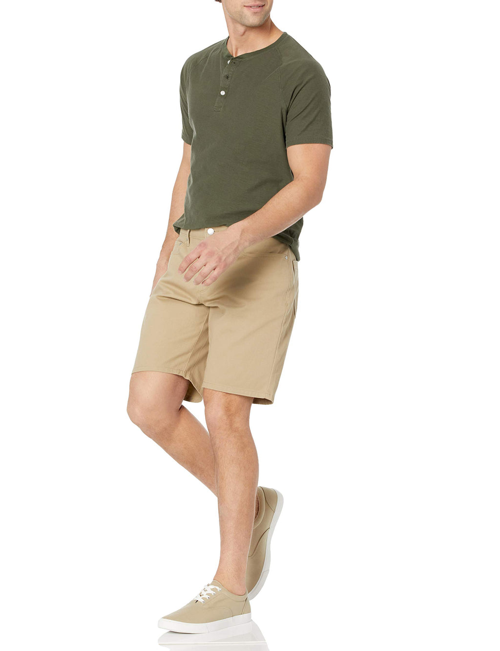 Amazon Essentials Men's Straight-Fit 9" Inseam Stretch 5-Pocket Short, Khaki Brown, 34