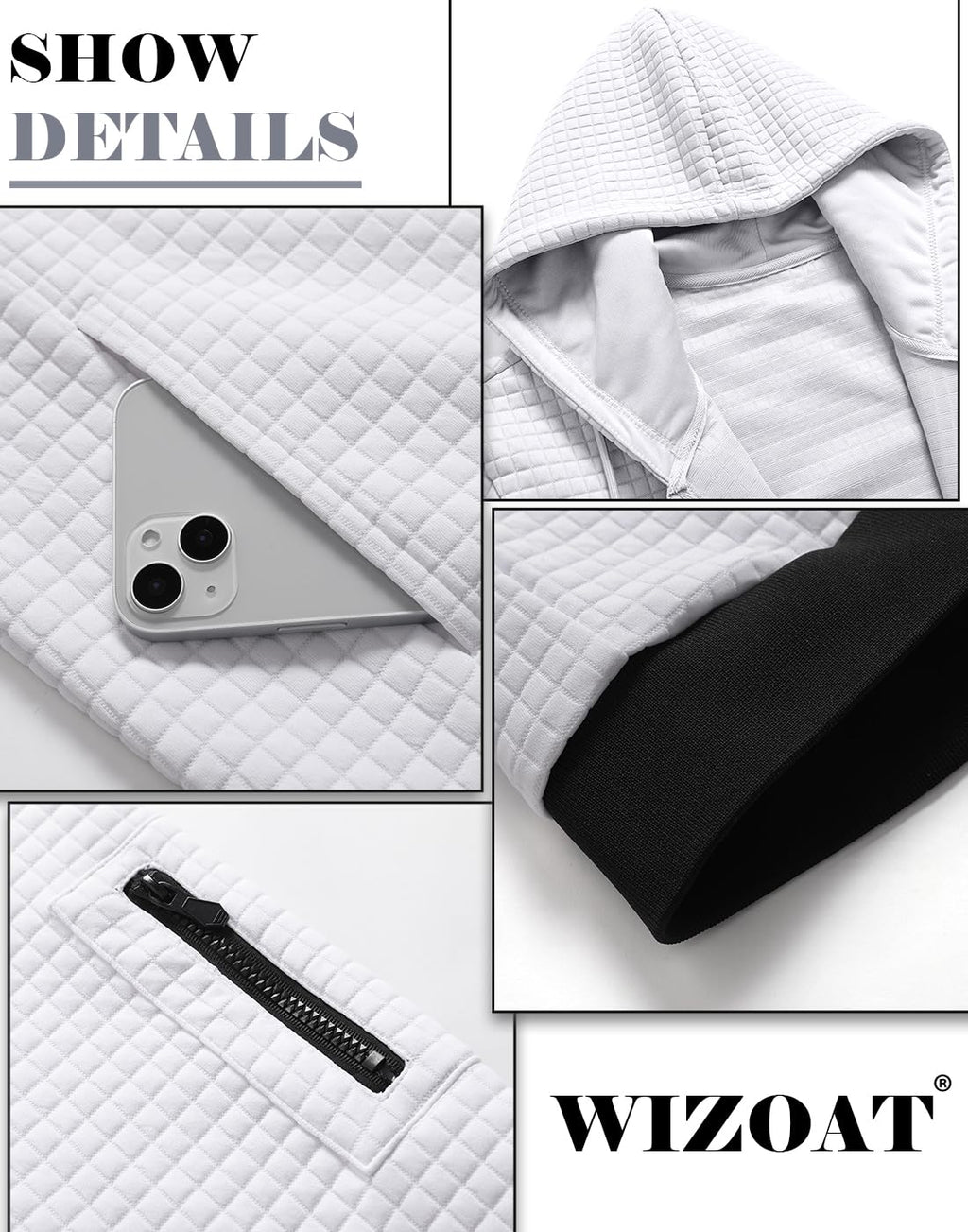 Wizoat Mens Zip Up Hoodie Full-Zip Sweatshirt Lightweight Loose Fit Hooded Jackets White