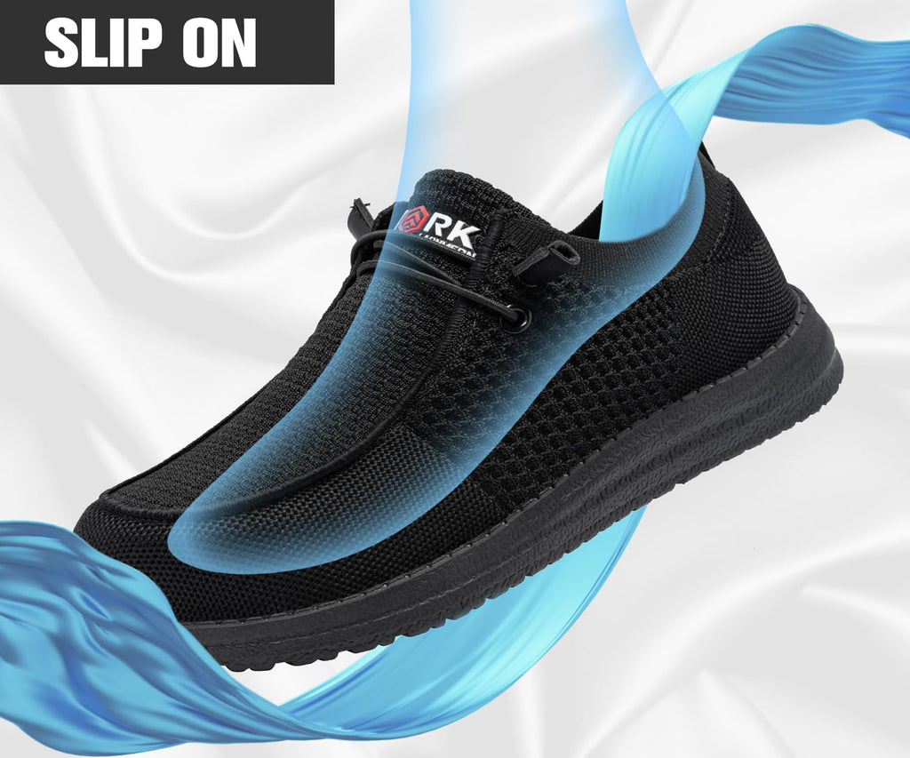 LARNMERN Slip On Steel Toe Shoes Men Lightweight Comfortable Lounging Walking Sneakers Safety Work Steel Toe Loafers(13 Wide Men, Black)