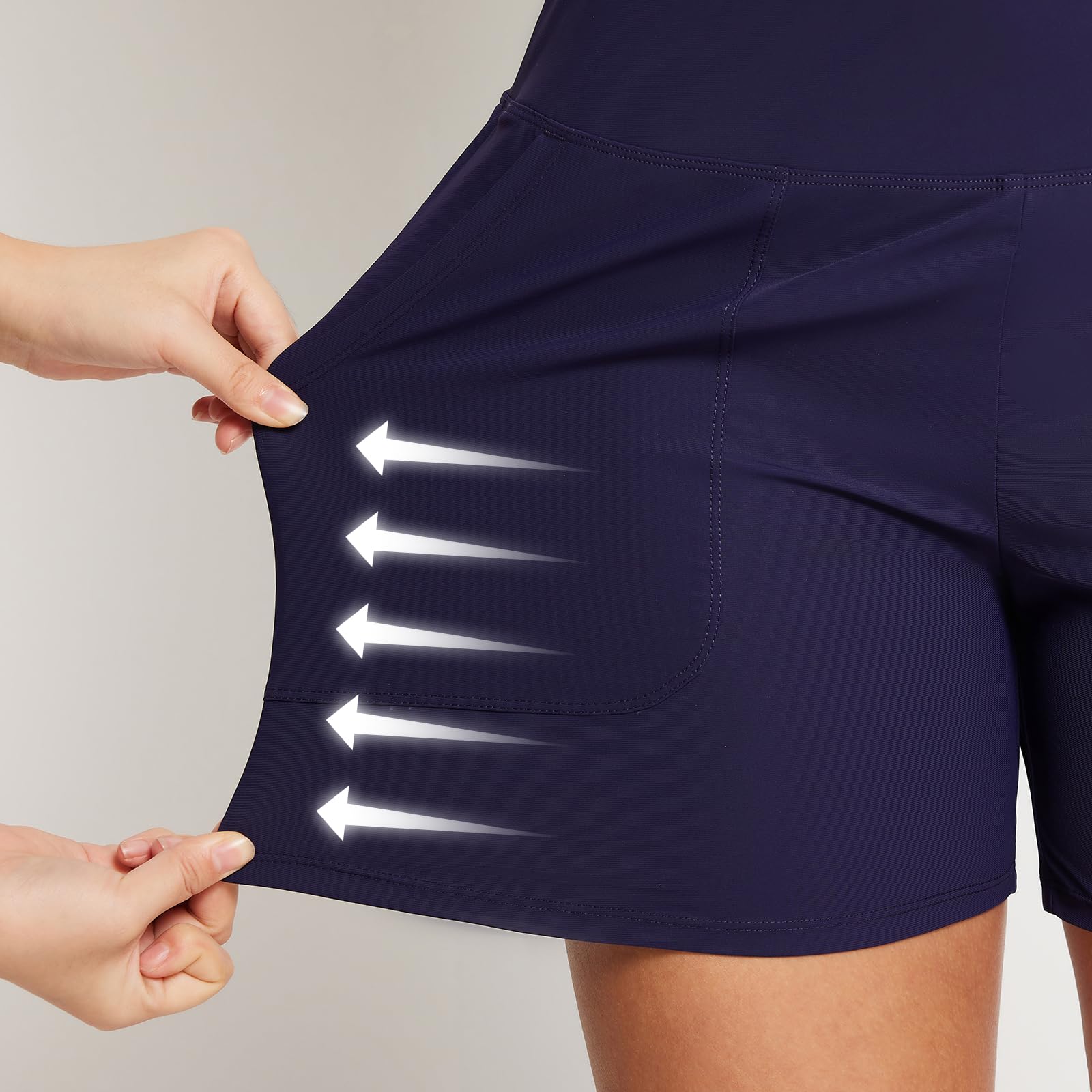 baleaf Women's Swim Shorts Tummy Control Modest Swimsuits Bathing Suit Bottoms 5" Board Shorts Beach Trunks with Pockets Dark Blue L